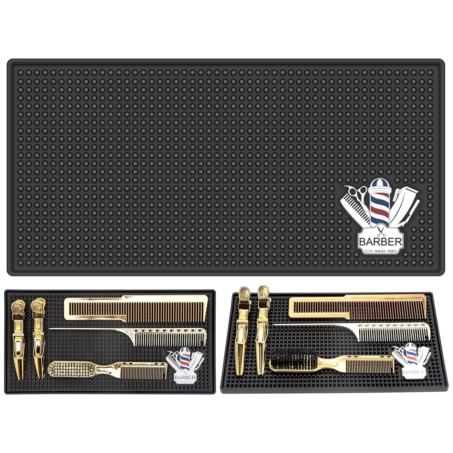 Barber Mat for Clippers Non-Slip Thickened Silicone Non-Slip Mat | Barber Shop Home Counter Workstation Organizer Mat for Scissors, Trimmers, Clippers, Hair Cards, Combs, Razors, Etc (12 * 6 Inch)